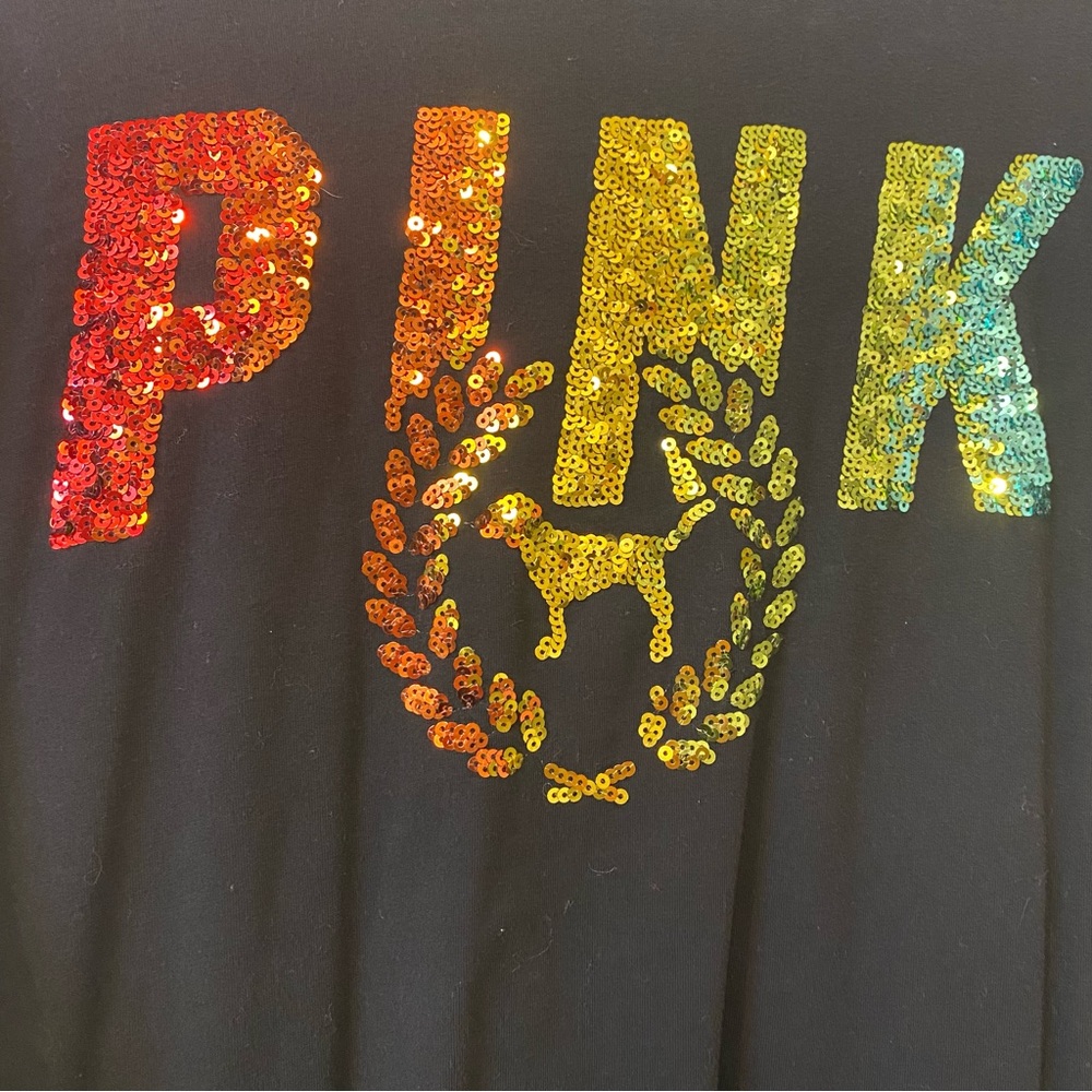 Victorias Secret PINK Longsleeve Rainbow Ombré Sequined logo Campus Tee
